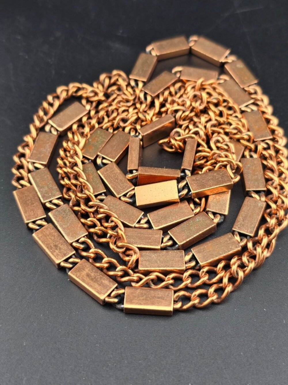 Vintage Copper Rectangle Chain Necklace 58" Long Opera READ